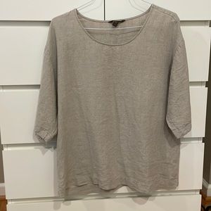 Tommy Bahama tan linen shirt blouse scoop round neck